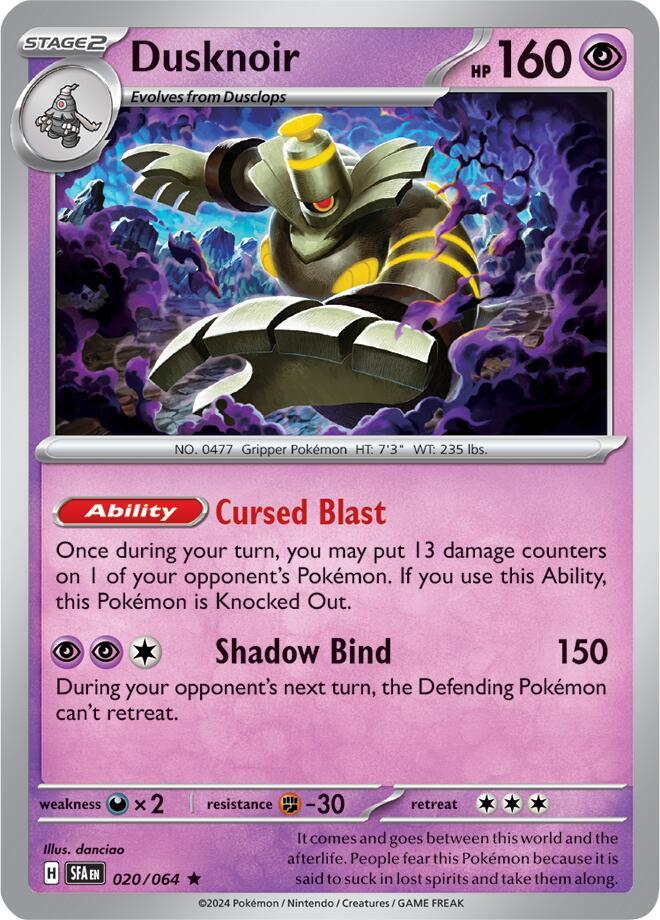 Dusknoir - 020/064 Shrouded Fable Holo Rare Pokemon - NM/MINT