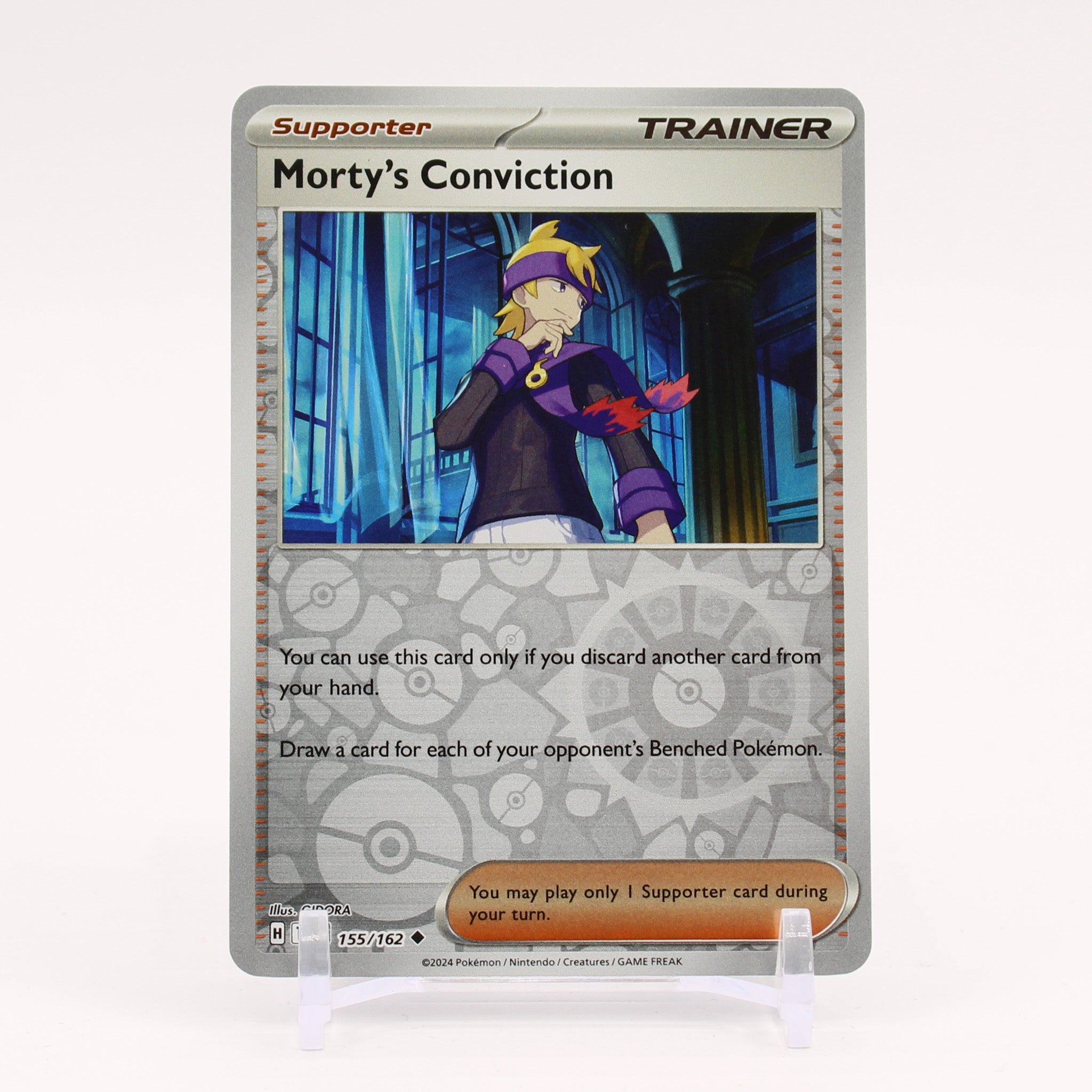 Morty's Conviction - 155/162 Temporal Forces Reverse Holo Trainer - NM/MINT