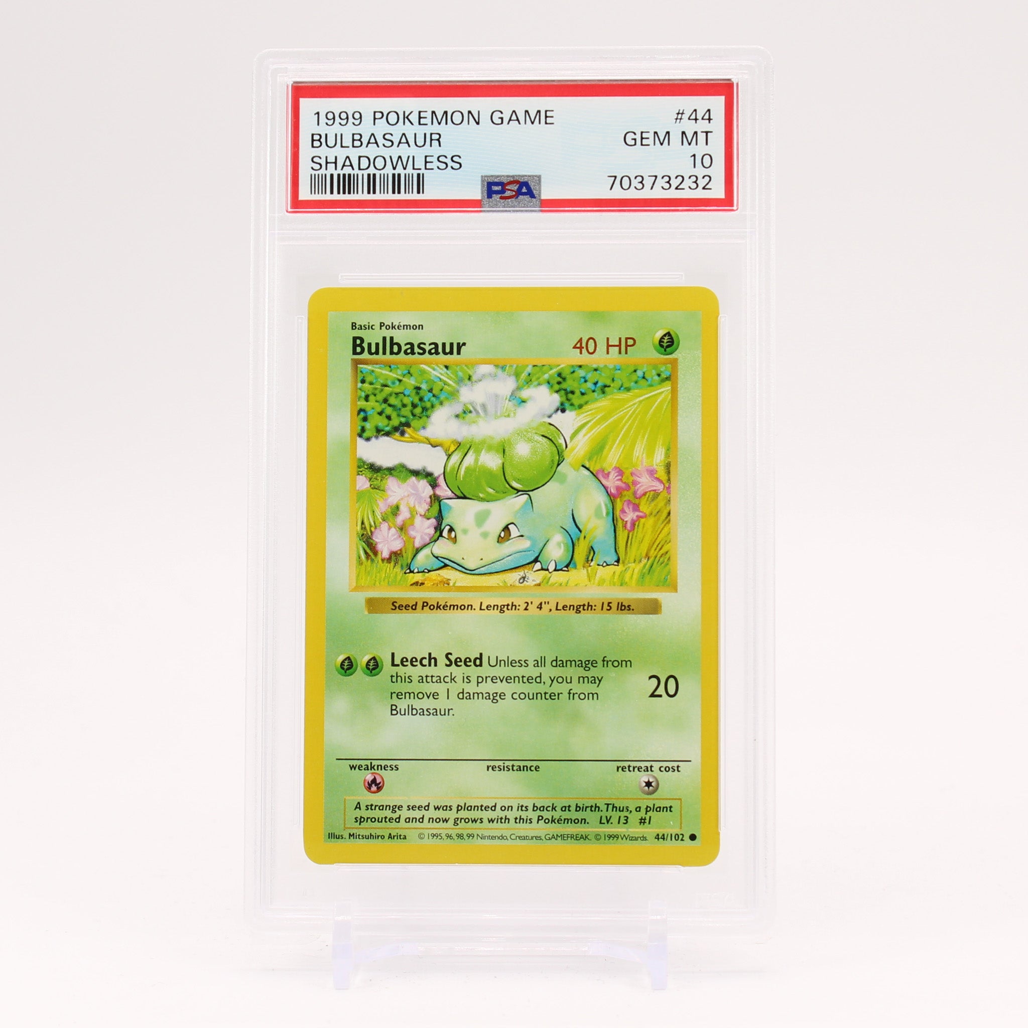 Bulbasaur - 44/102 Shadowless PSA 10 Base Set Pokemon - GEM MINT