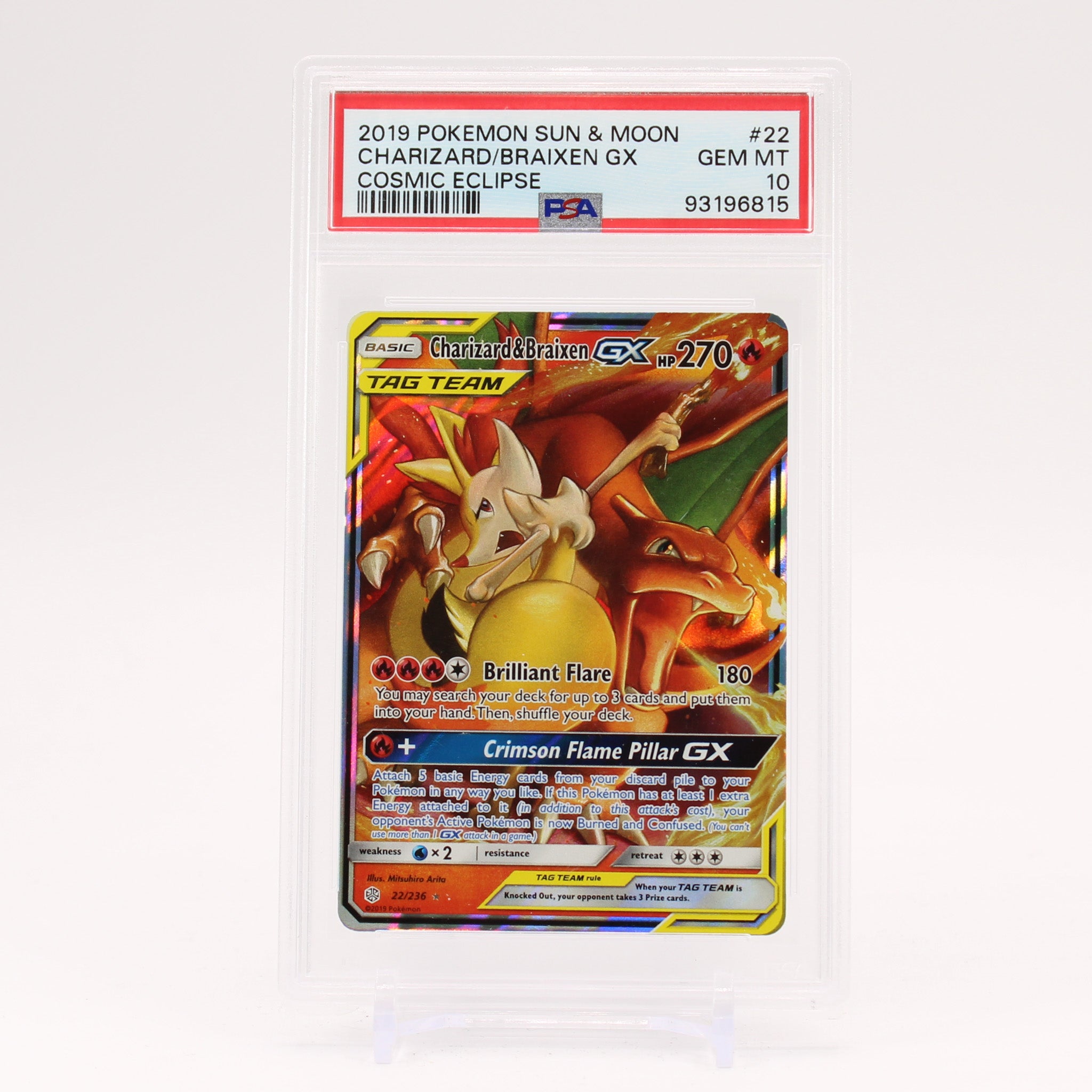 Charizard & Braixen GX - 22/236 PSA 10 Cosimc Eclipse Pokemon - GEM MINT