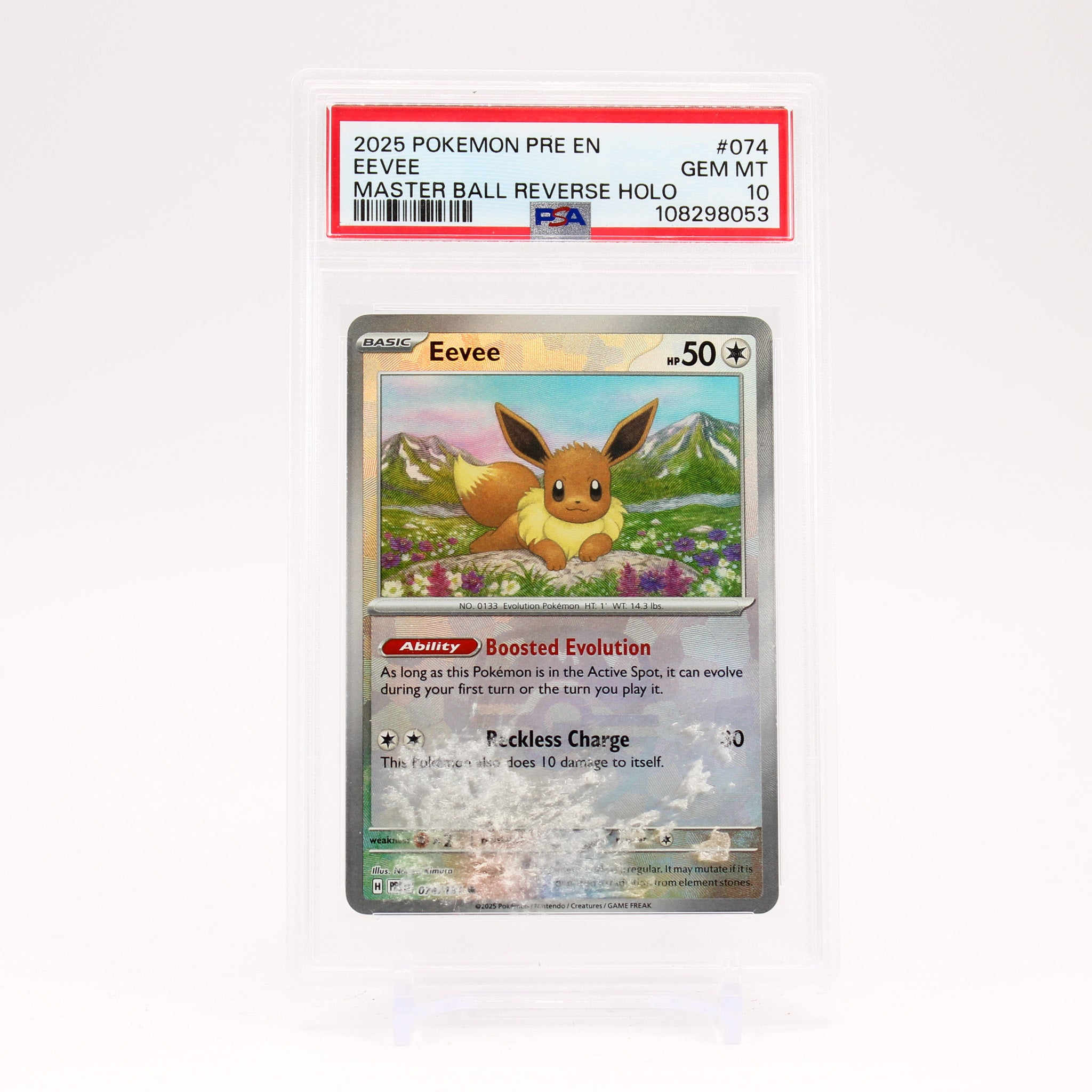 Eevee - 074/131 PSA 10 Prismatic Evolutions MASTER BALL Holo Pokemon - GEM MINT