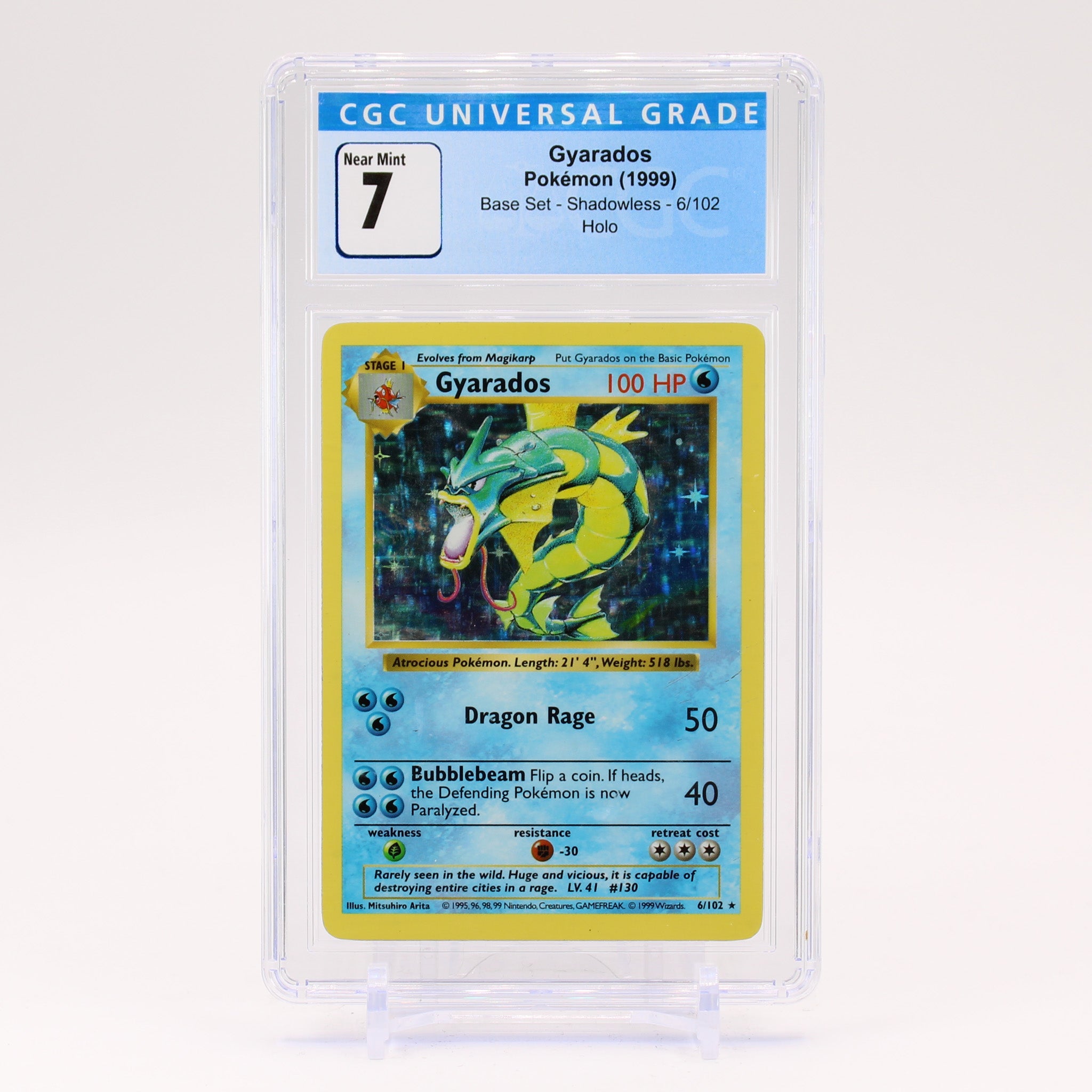 Gyarados - 6/102 Shadowless CGC 7 Base Set Holo Rare Pokemon - NM