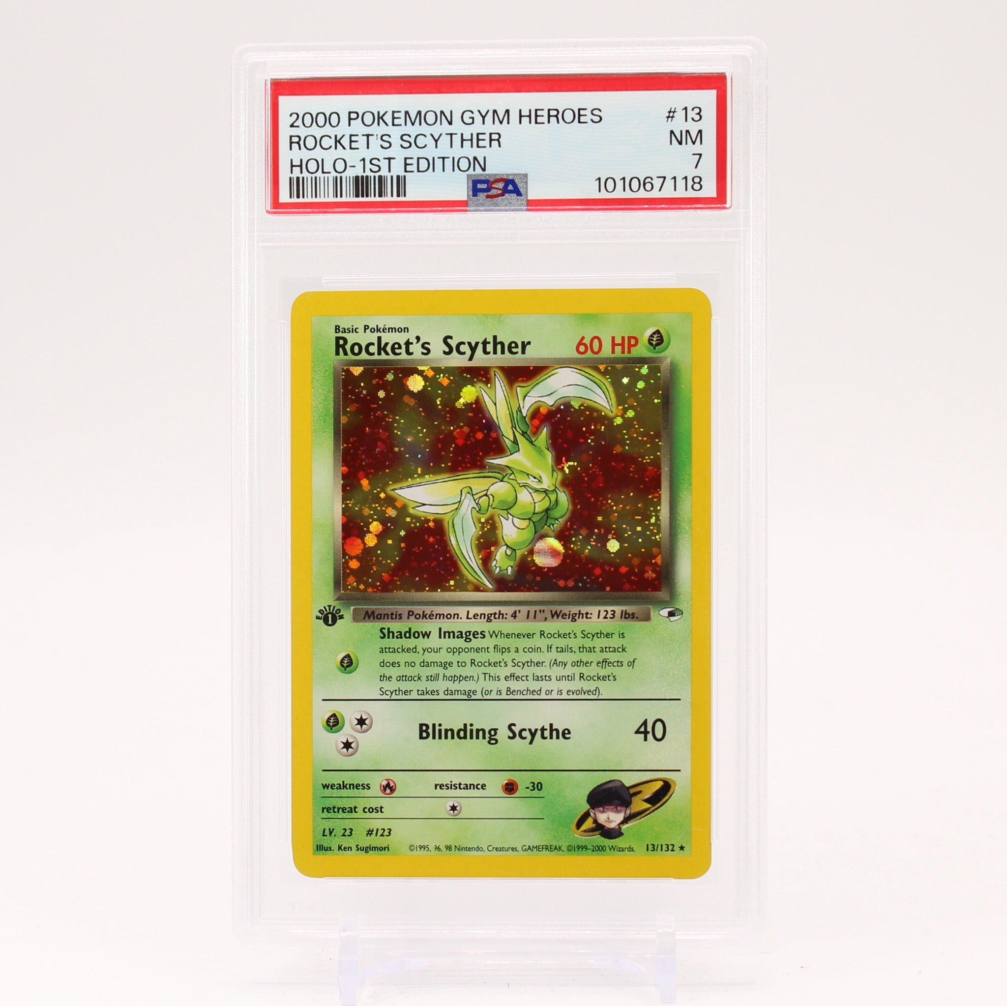 Rocket's Scyther 13/132 1st Edition PSA 7 Gym Heroes Holo Rare Pokemon NM SB01