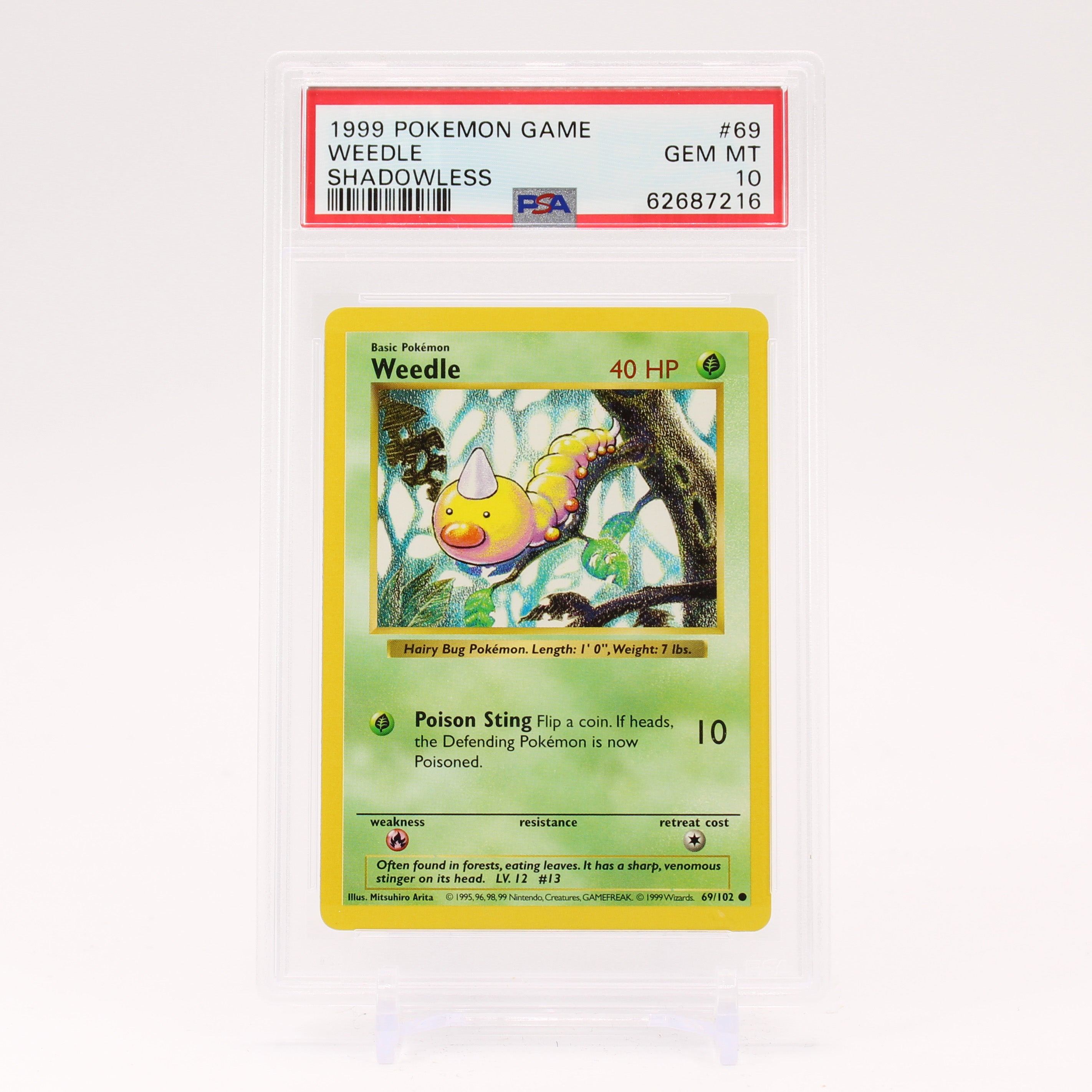 Weedle - 69/102 Shadowless PSA 10 Base Set Pokemon - GEM MINT