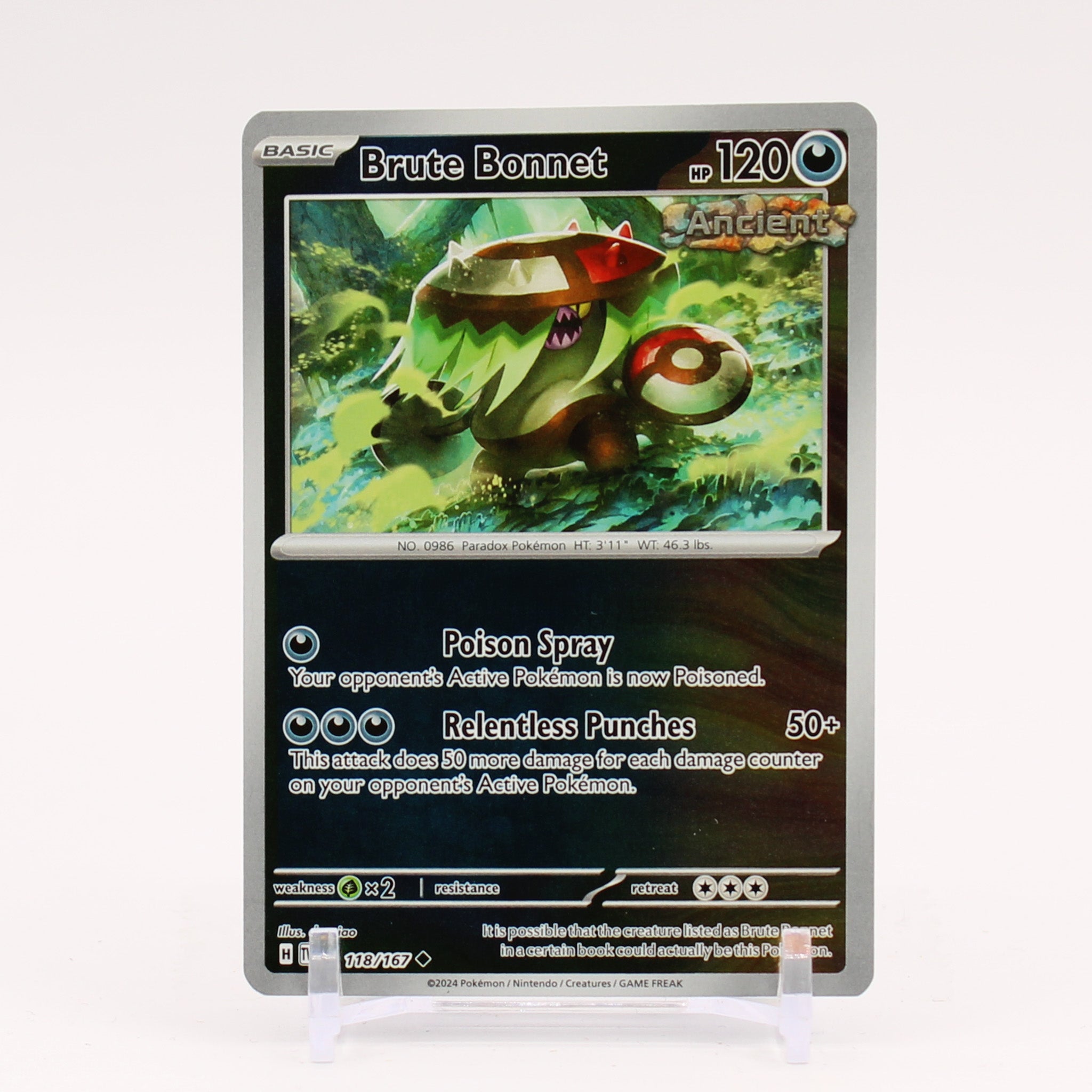 Brute Bonnet - 118/167 Twilight Masquerade REVERSE Holo Pokemon - NM/MINT