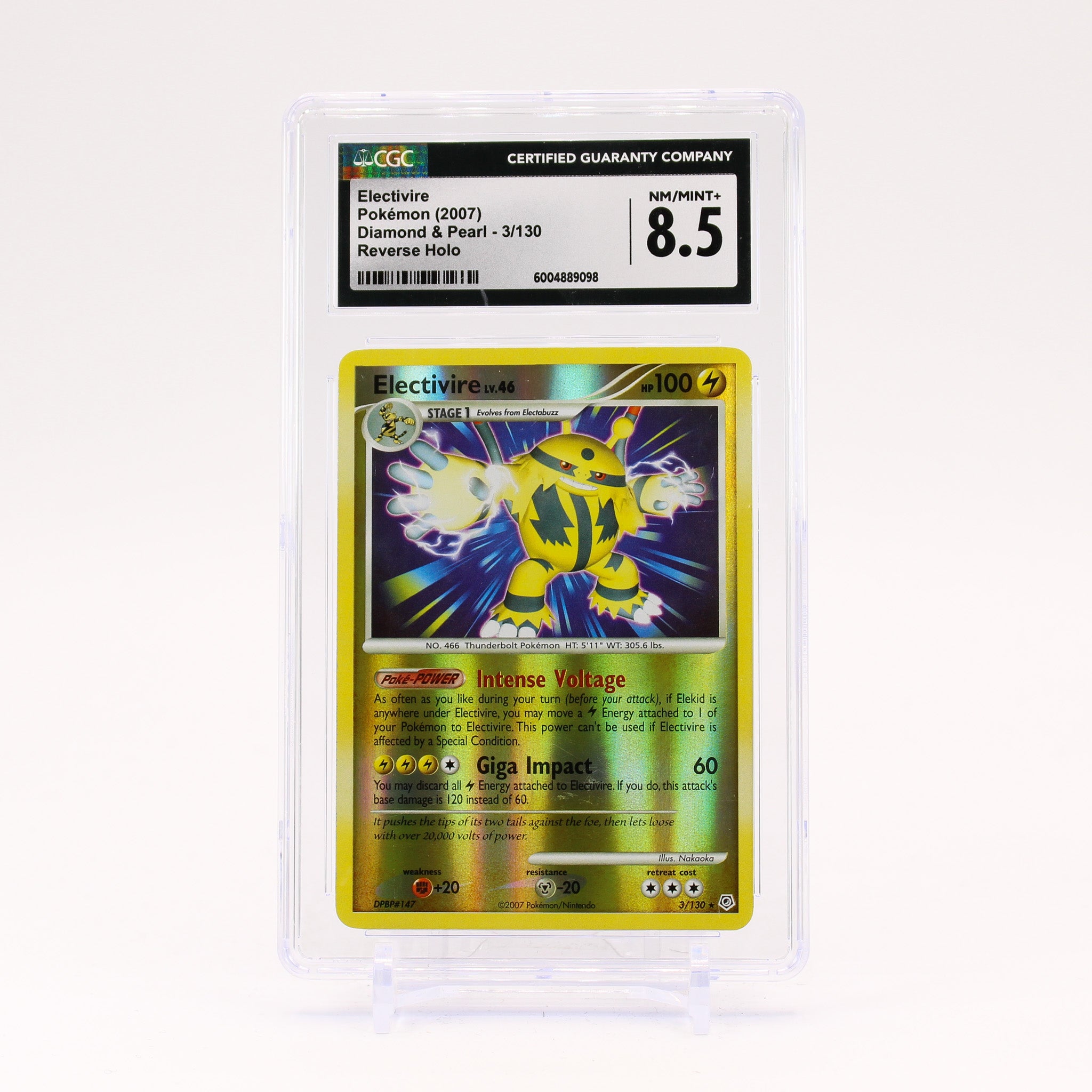 Electivire 3/130 CGC 8.5 Diamond & Pearl Reverse Holo Rare Pokemon NM/MINT+