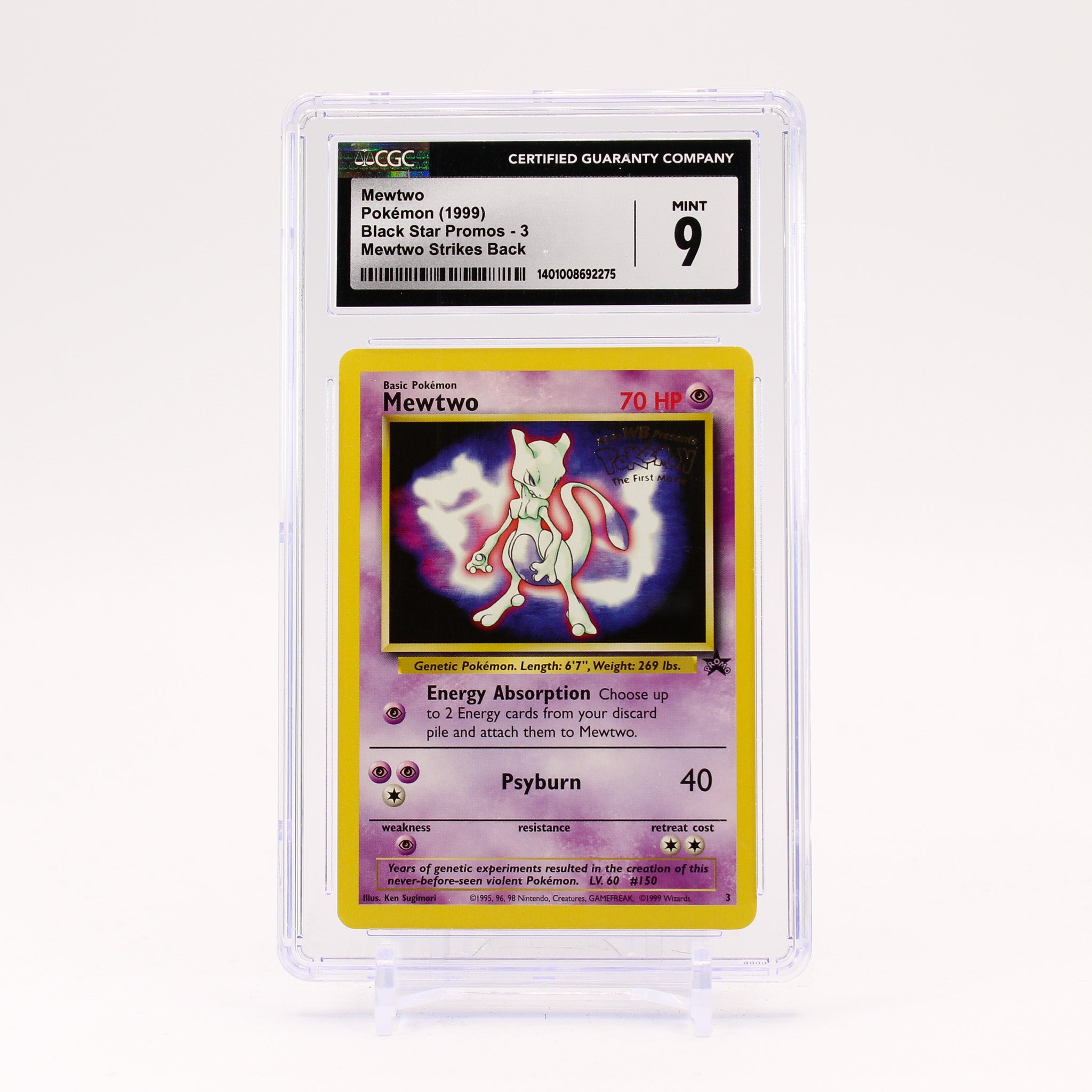 Mewtwo - 3 WB CGC 9 Vintage WotC Black Star Promo Pokemon - NM/MINT