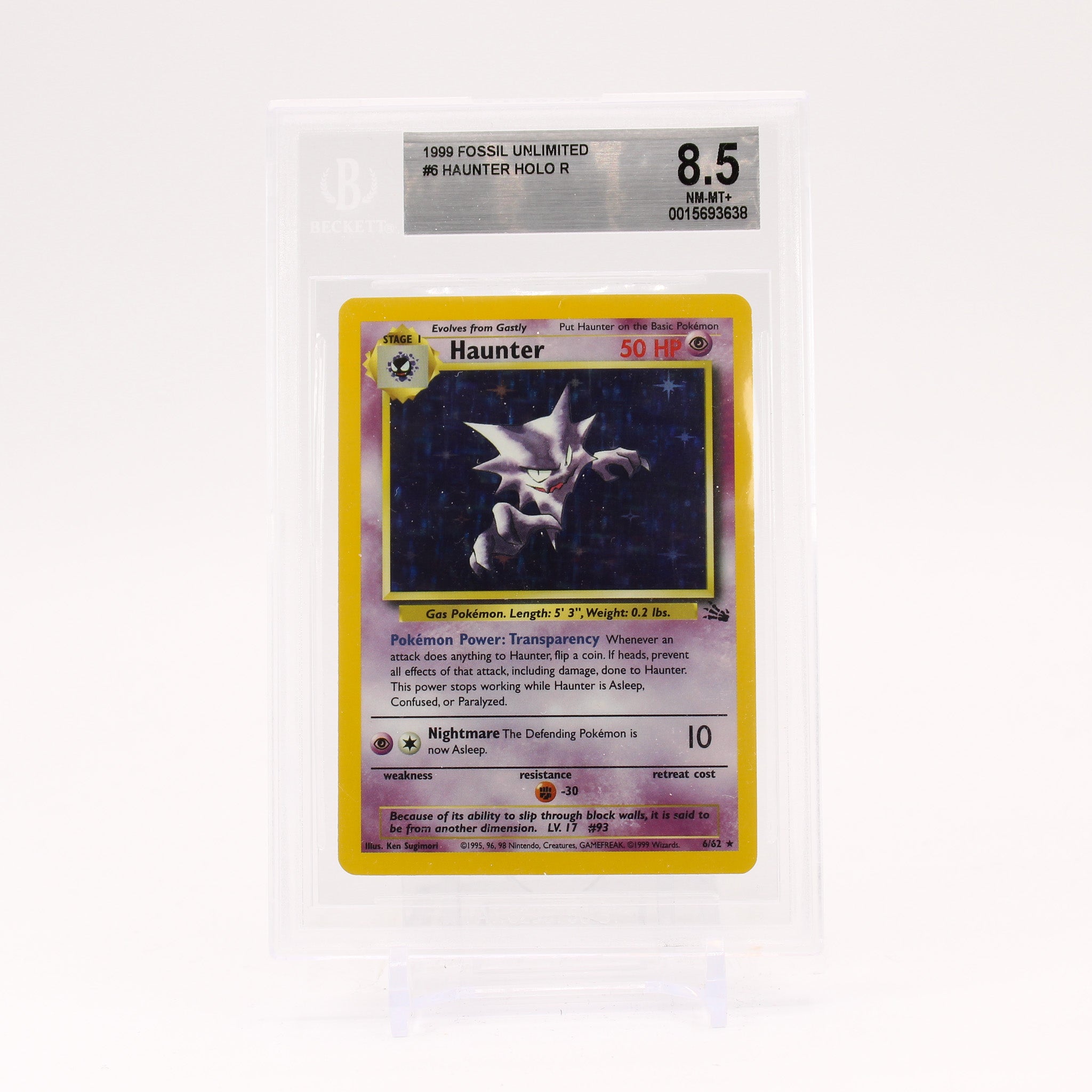 Haunter - 6/62 BGS 8.5 Fossil Unlimited Holo Rare Pokemon - NM/MINT+