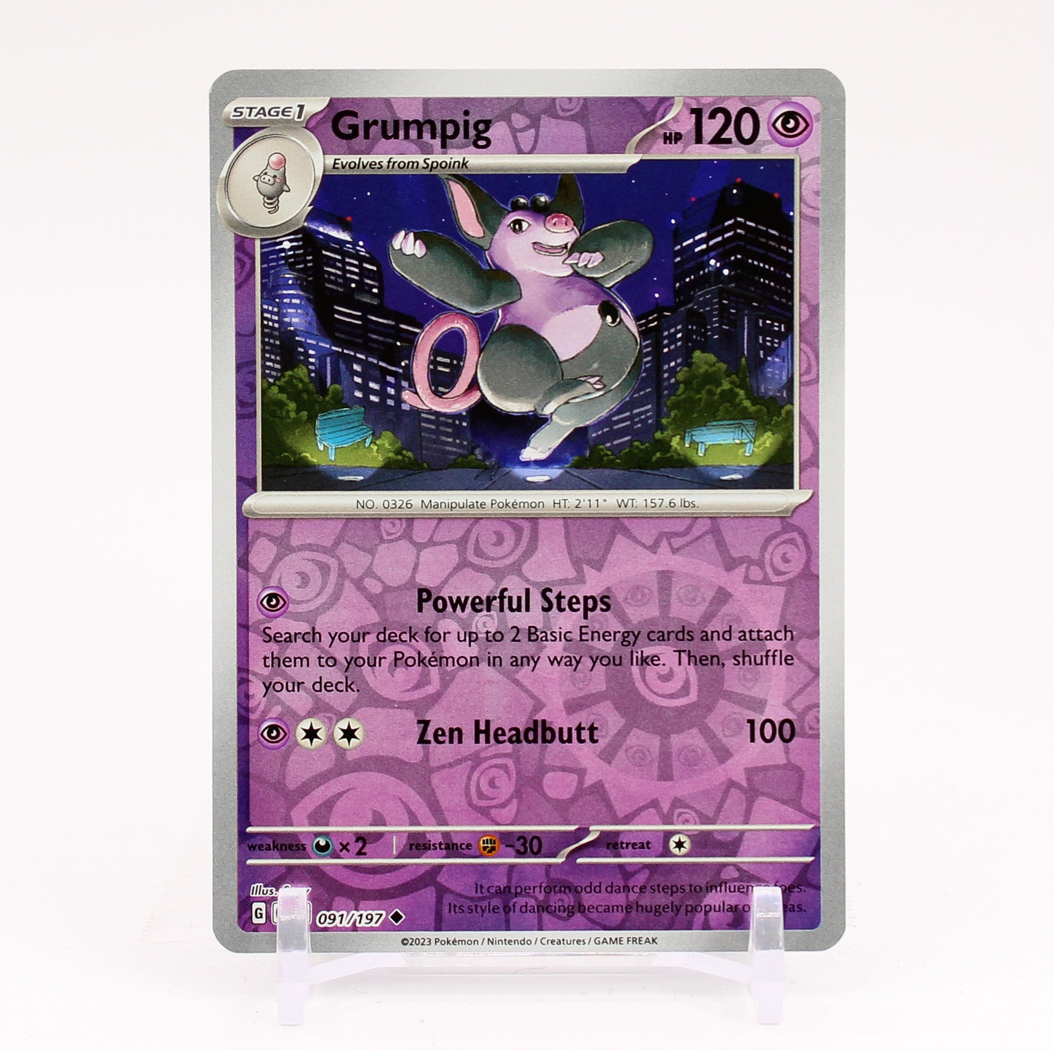 Grumpig - 091/197 Obsidian Flames Reverse Holo Pokemon - NM/MINT