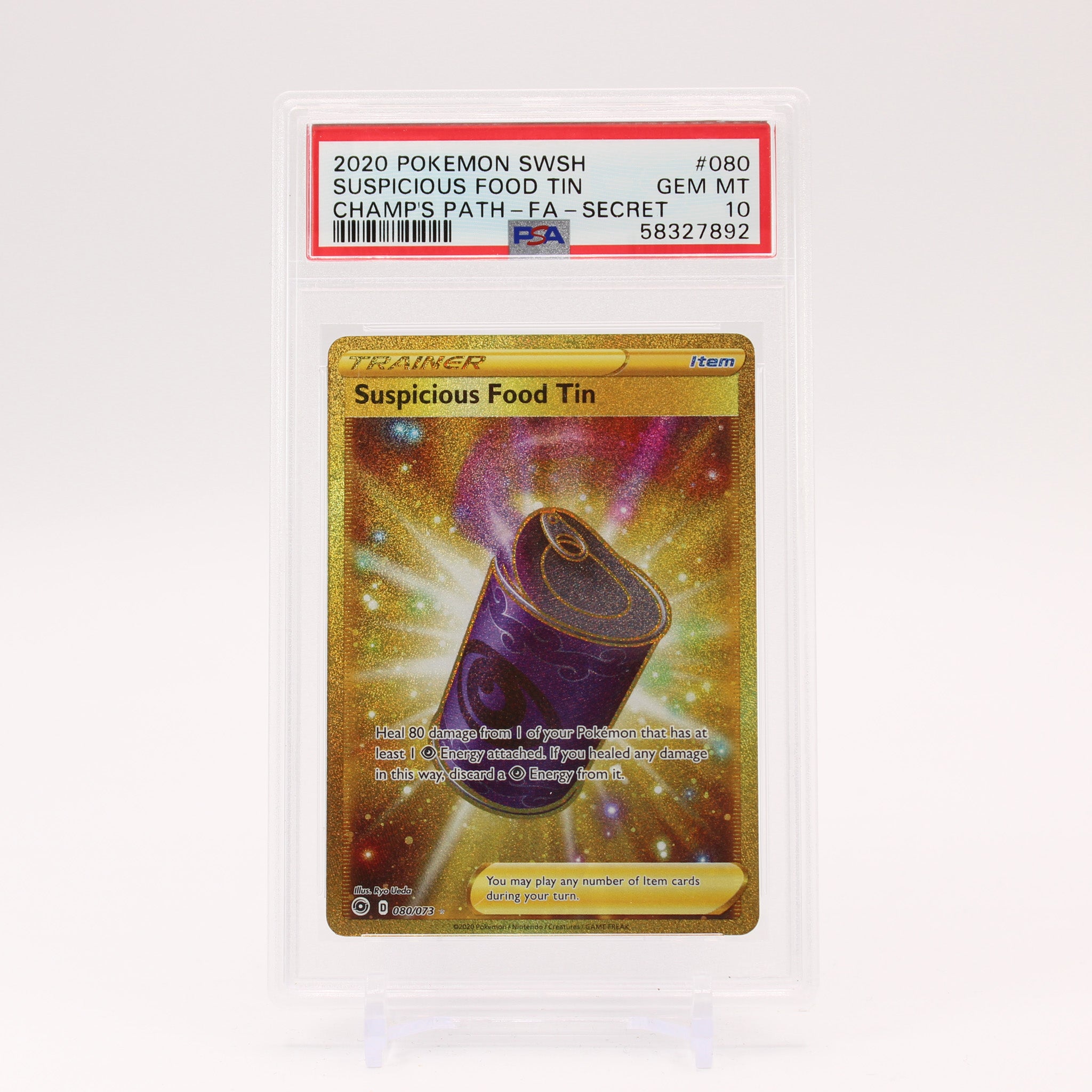 Suspicious Food Tin - 080/073 PSA 10 Champion's Path Gold Trainer - GEM MINT