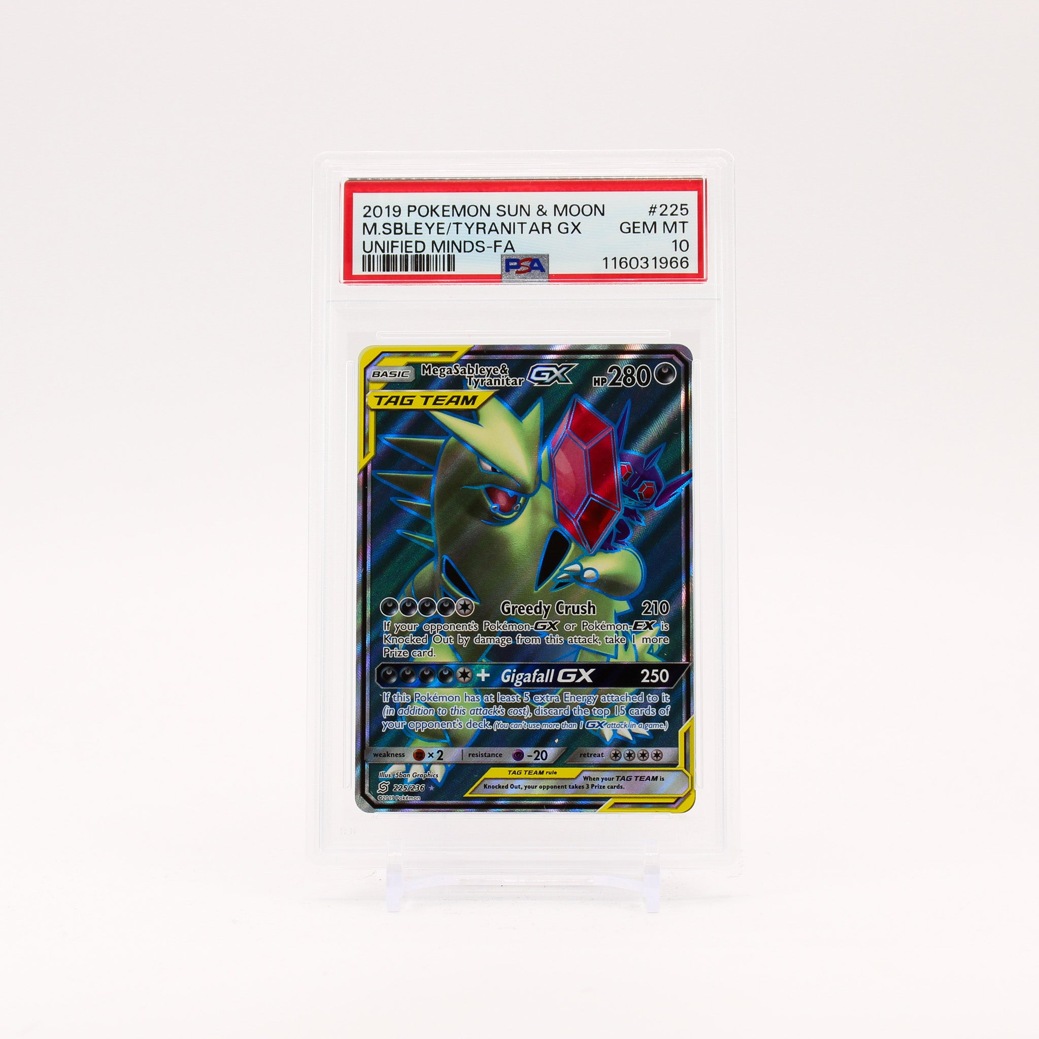 Mega Sableye & Tyranitar GX - 225/236 PSA 10 Unified Minds Full Art Pokemon - GEM MT