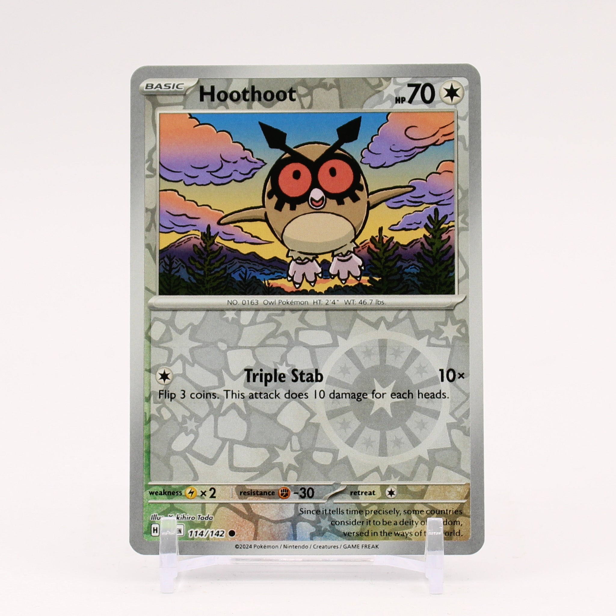 Hoothoot - 114/142 Stellar Crown REVERSE Holo Pokemon - NM/MINT