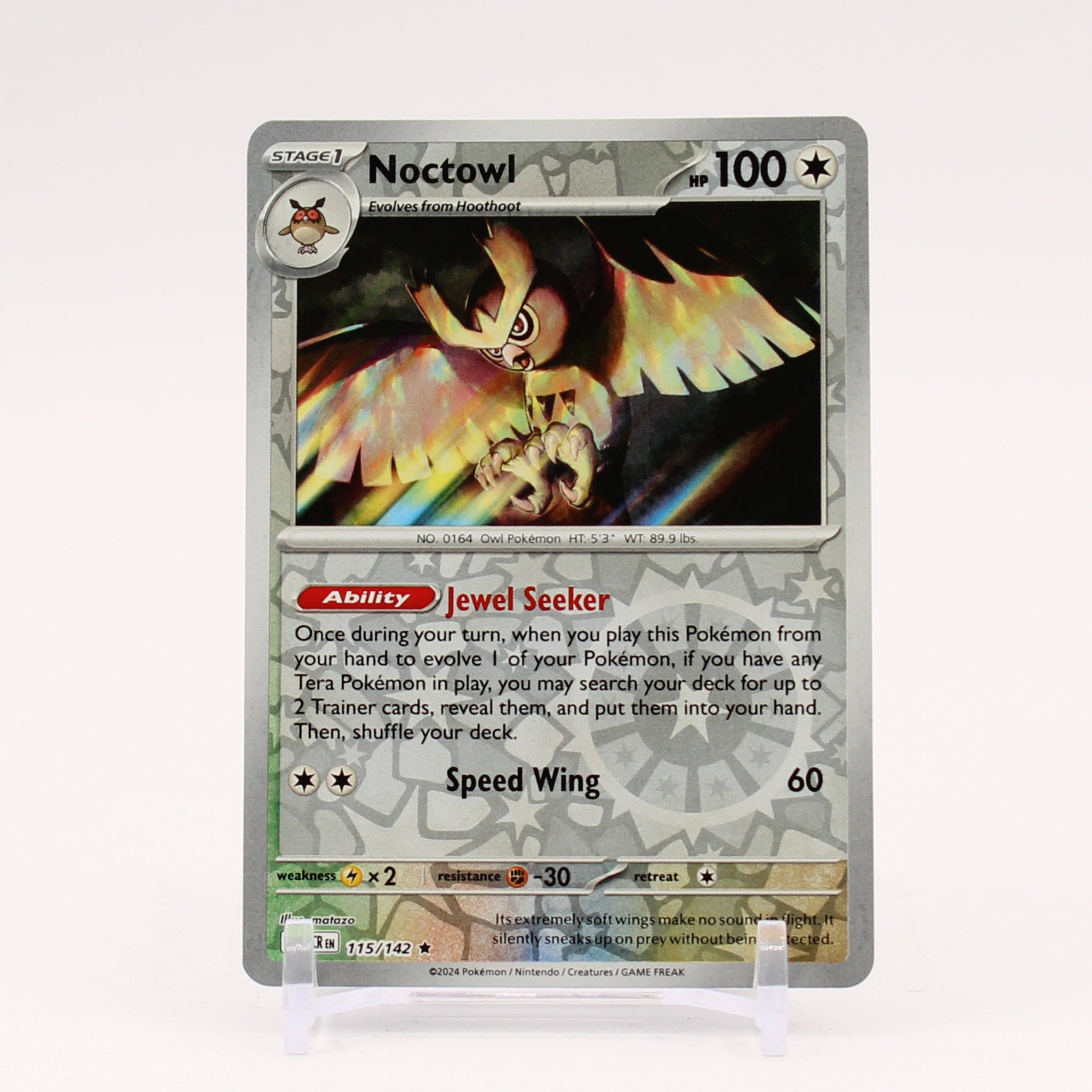 Noctowl - 115/142 Stellar Crown REVERSE Holo Rare Pokemon - NM/MINT