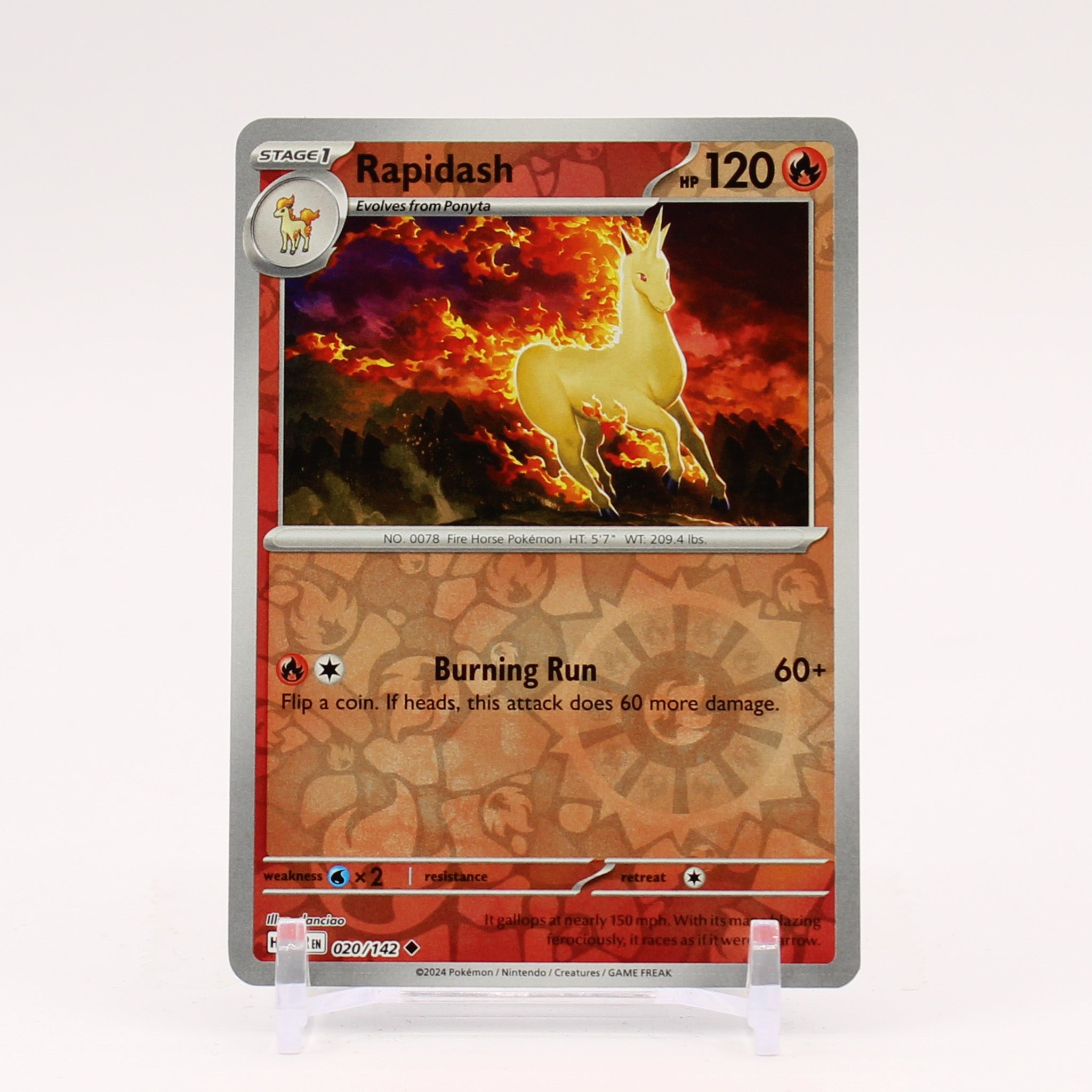 Rapidash - 020/142 Stellar Crown REVERSE Holo Pokemon - NM/MINT