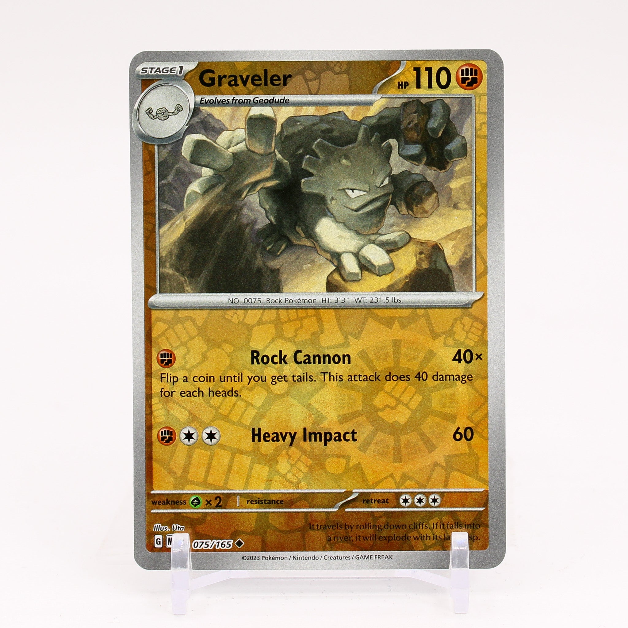 Graveler - 075/165 151 Reverse Holo Uncommon Pokemon - NM/MINT
