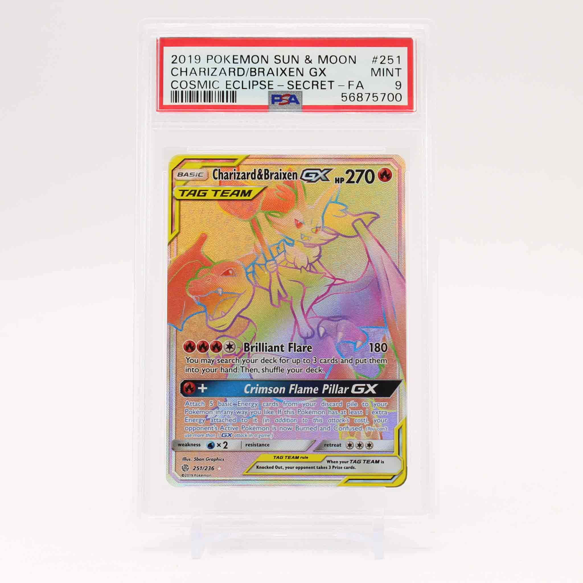 Charizard & Braixen Gx - 251/236 PSA 9 Cosmic Eclipse Rainbow Pokemon - MINT