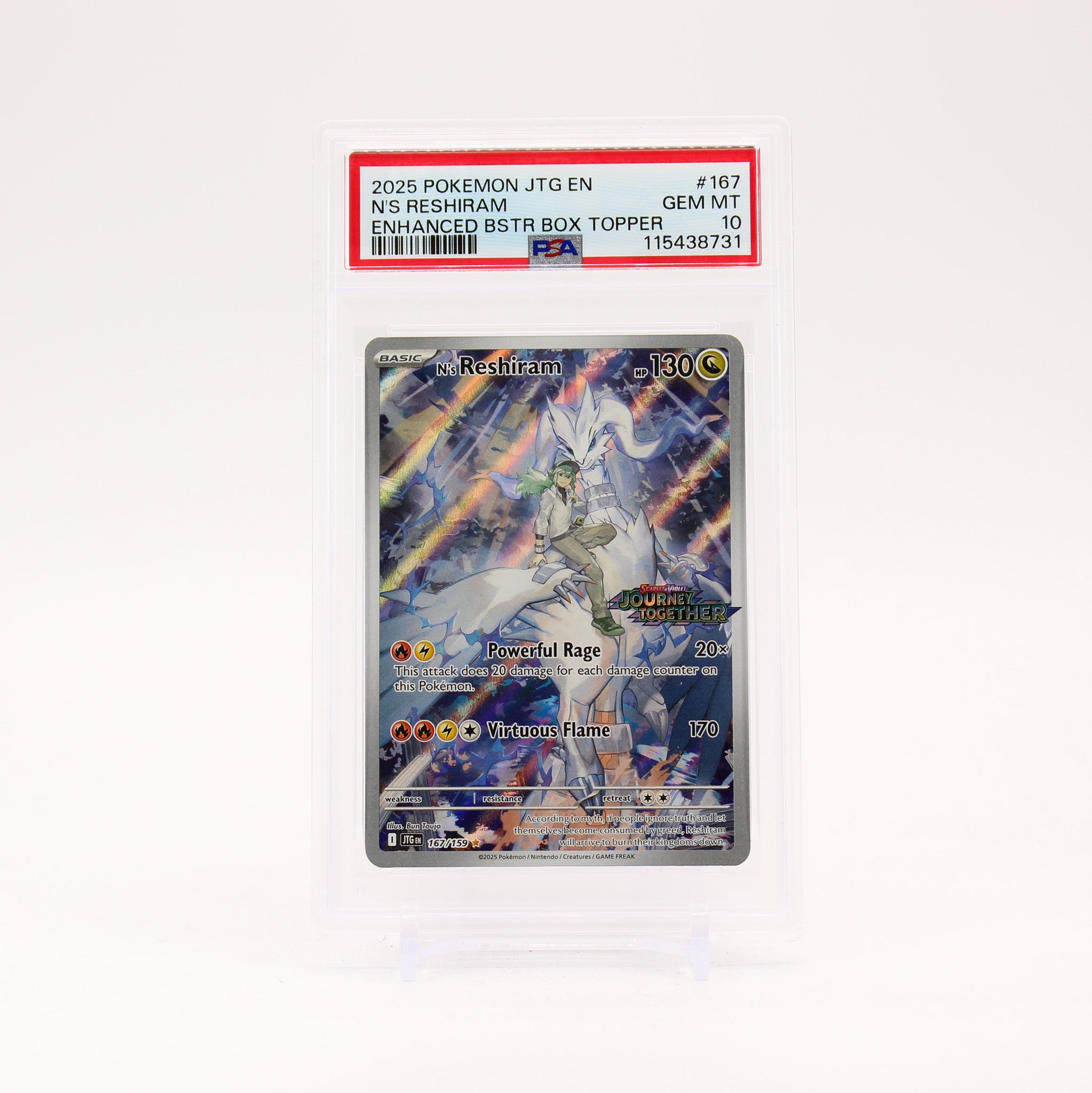 N's Reshiram - 167/159 PSA 10 Journey Together Box Topper Promo Pokemon - GEM MT