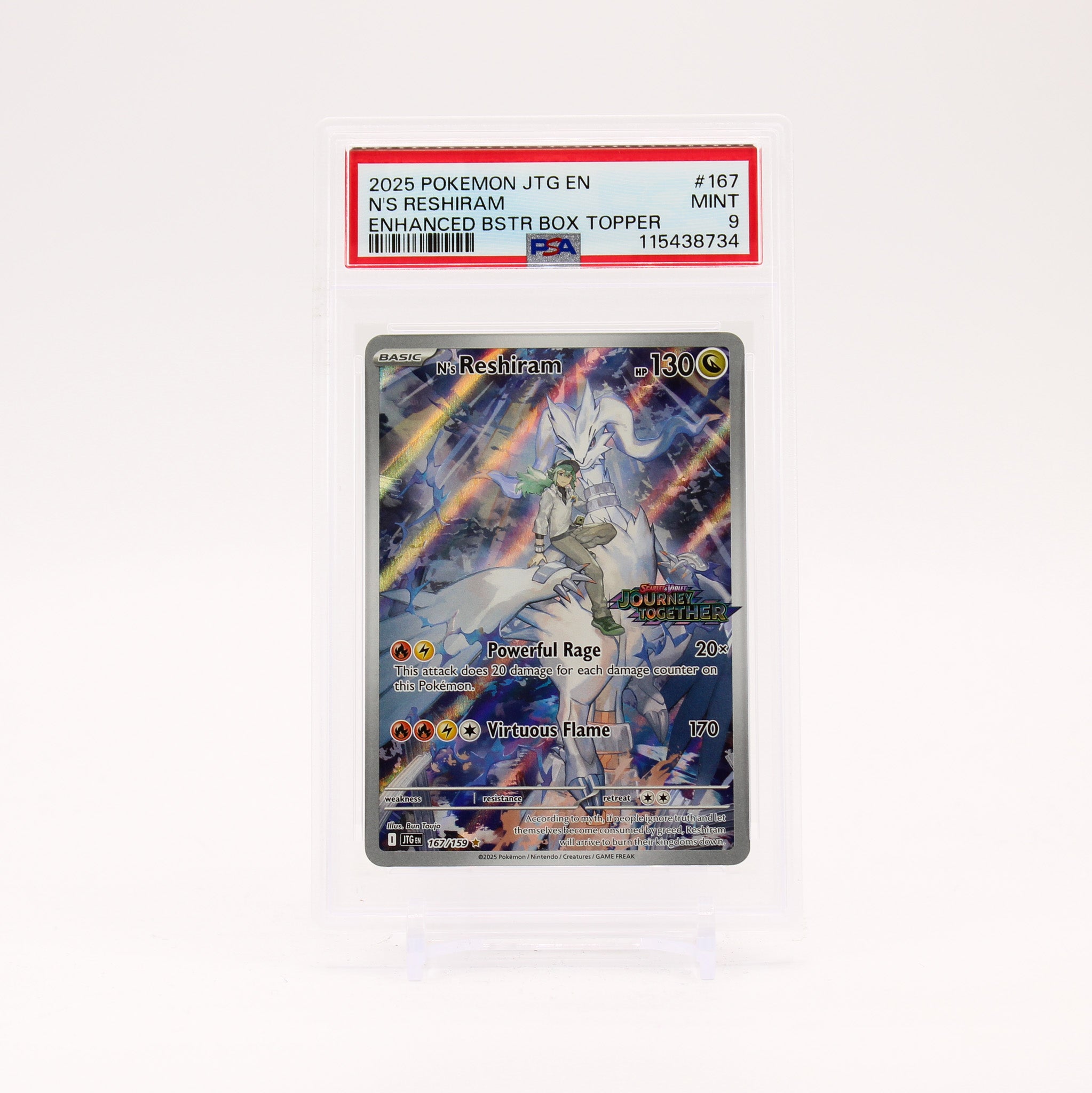N's Reshiram - 167/159 PSA 9 Journey Together Box Topper Promo Pokemon - MINT