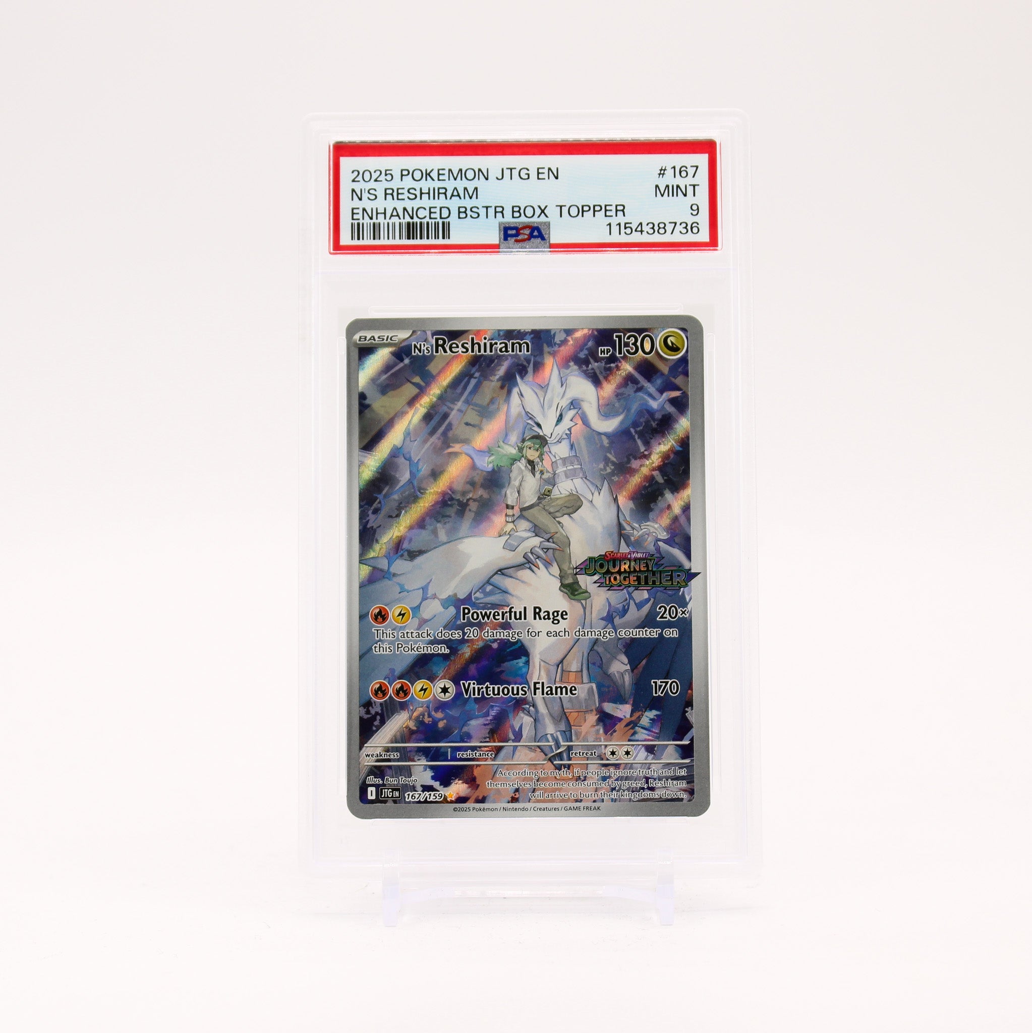 N's Reshiram - 167/159 PSA 9 Journey Together Box Topper Promo Pokemon - MINT
