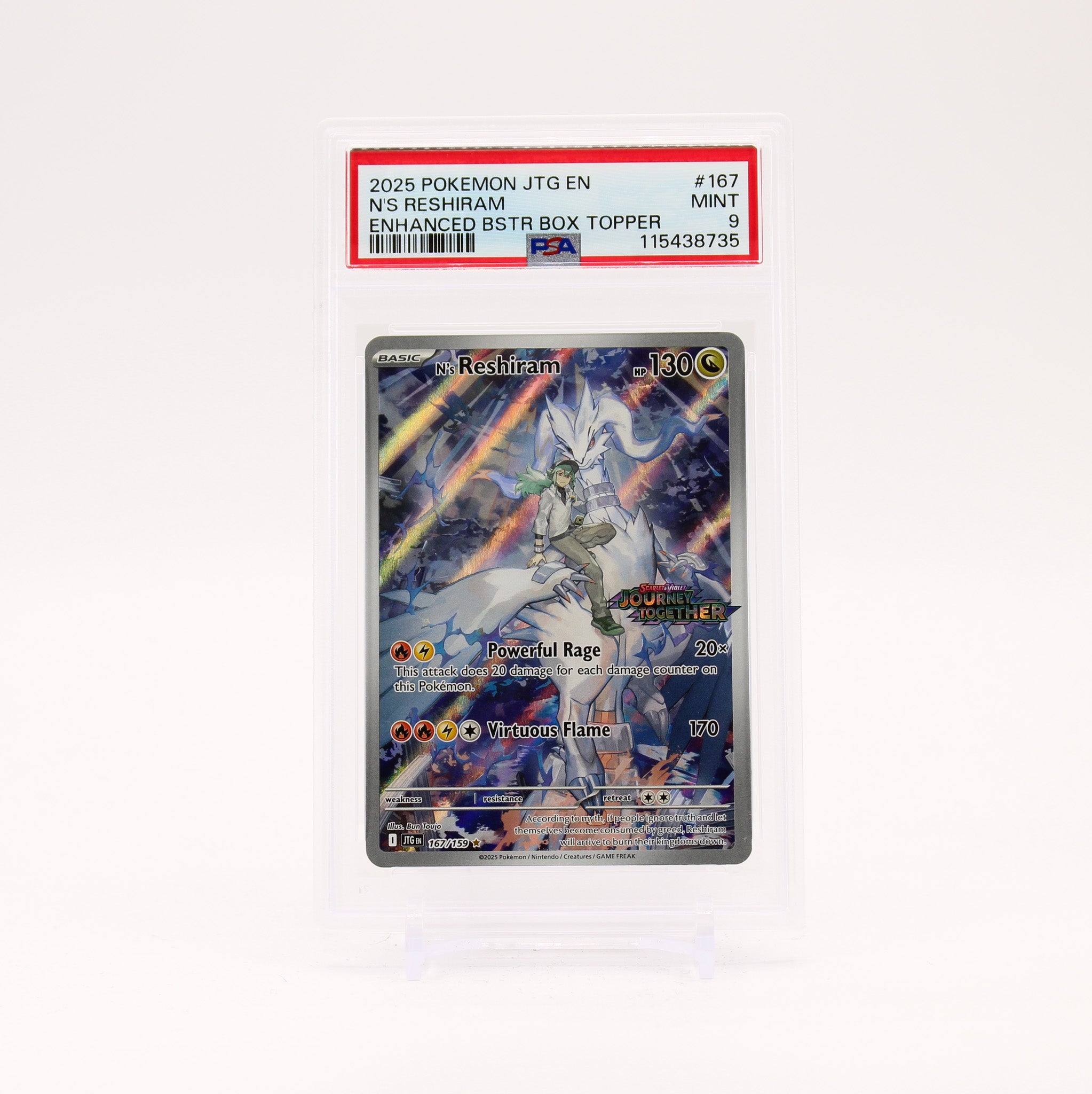 N's Reshiram - 167/159 PSA 9 Journey Together Box Topper Promo Pokemon - MINT