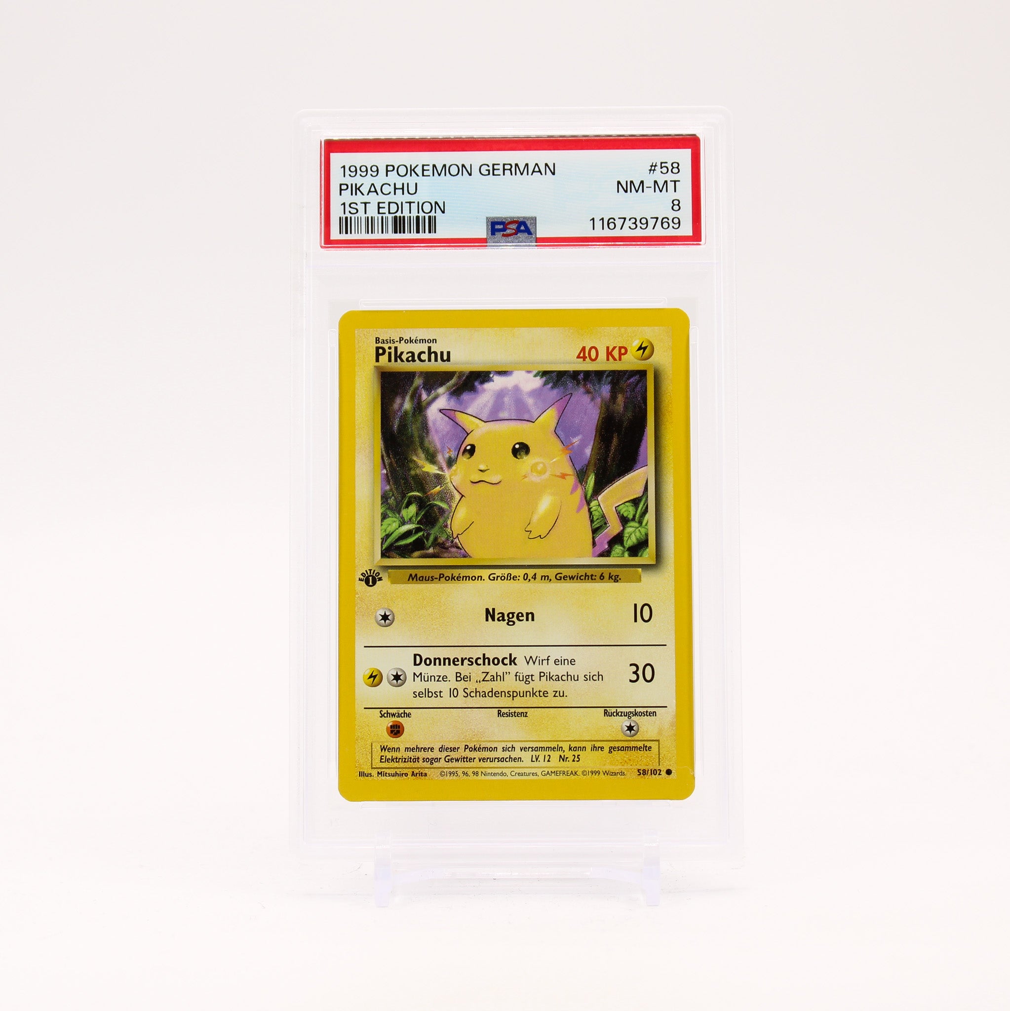 Pikachu - 58/102 PSA 8 Base Set 1st Edition German Pokemon - 	NM/MINT