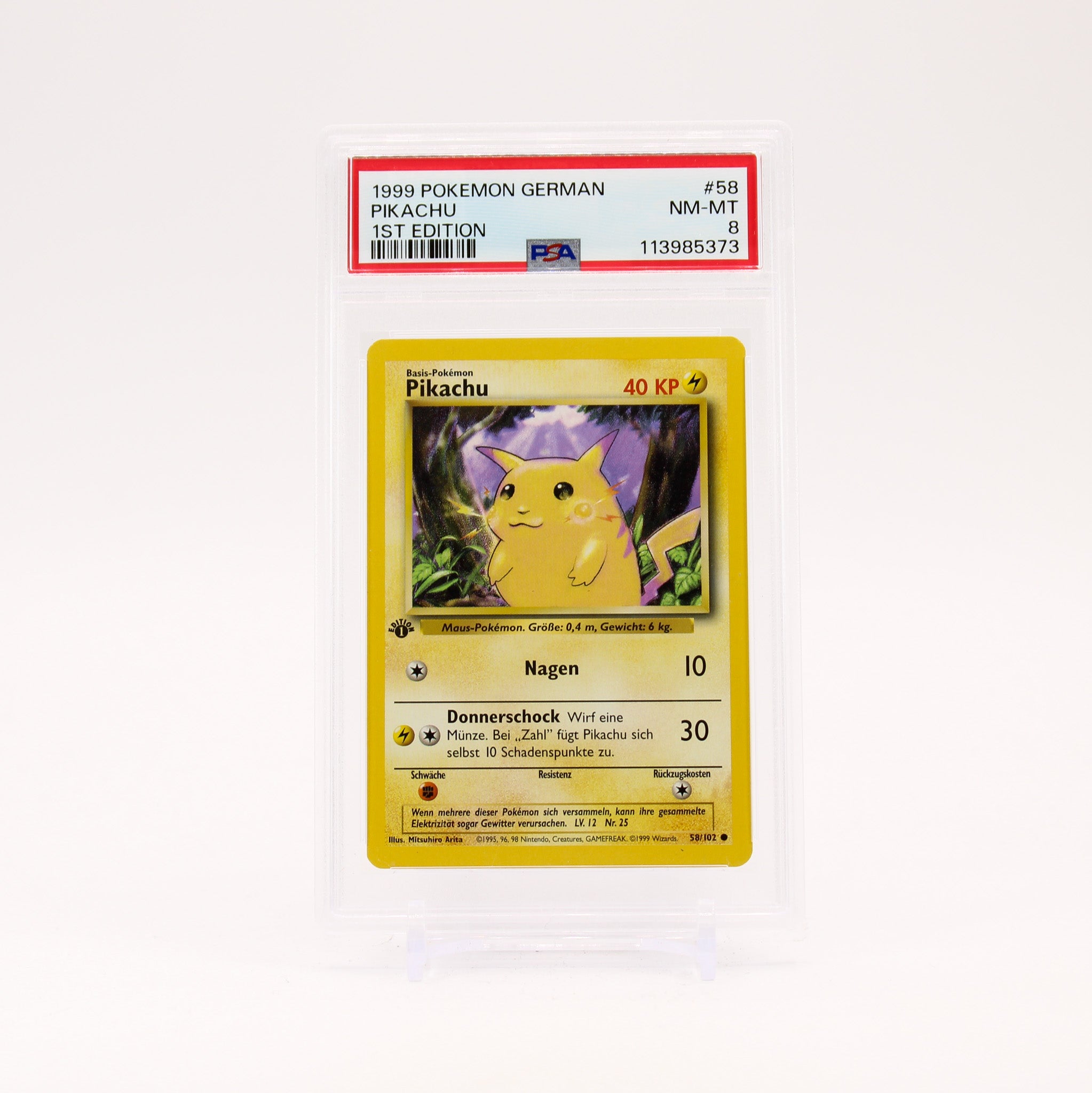 Pikachu - 58/102 PSA 8 Base Set 1st Edition German Pokemon - 	NM/MINT