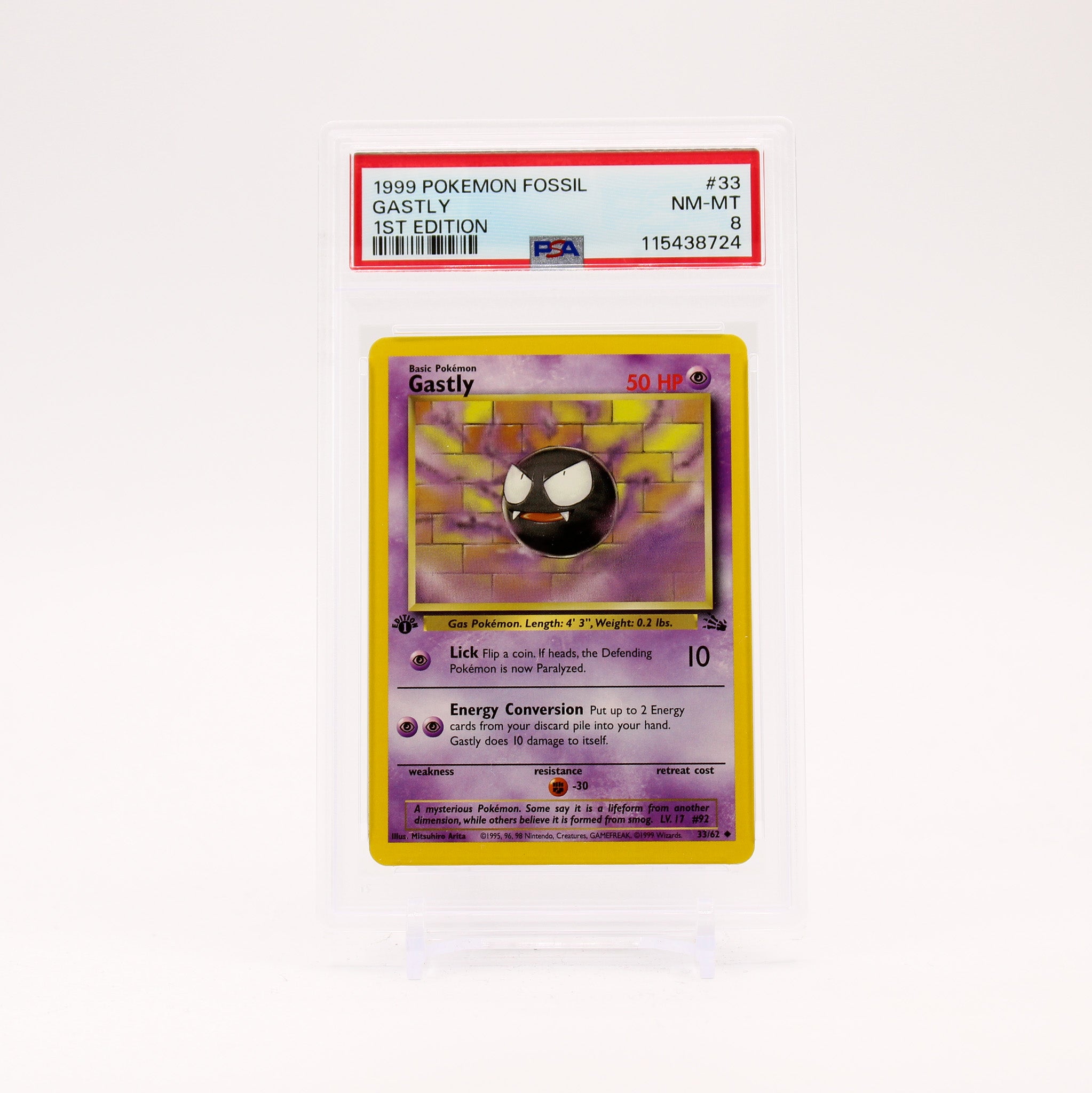 Gastly - 33/62 PSA 8 Fossil 1st Edition Uncommon Pokemon - NM/MINT