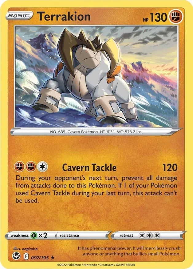 Terrakion - 097/195 Silver Tempest Holo Rare Pokemon - NM/MINT