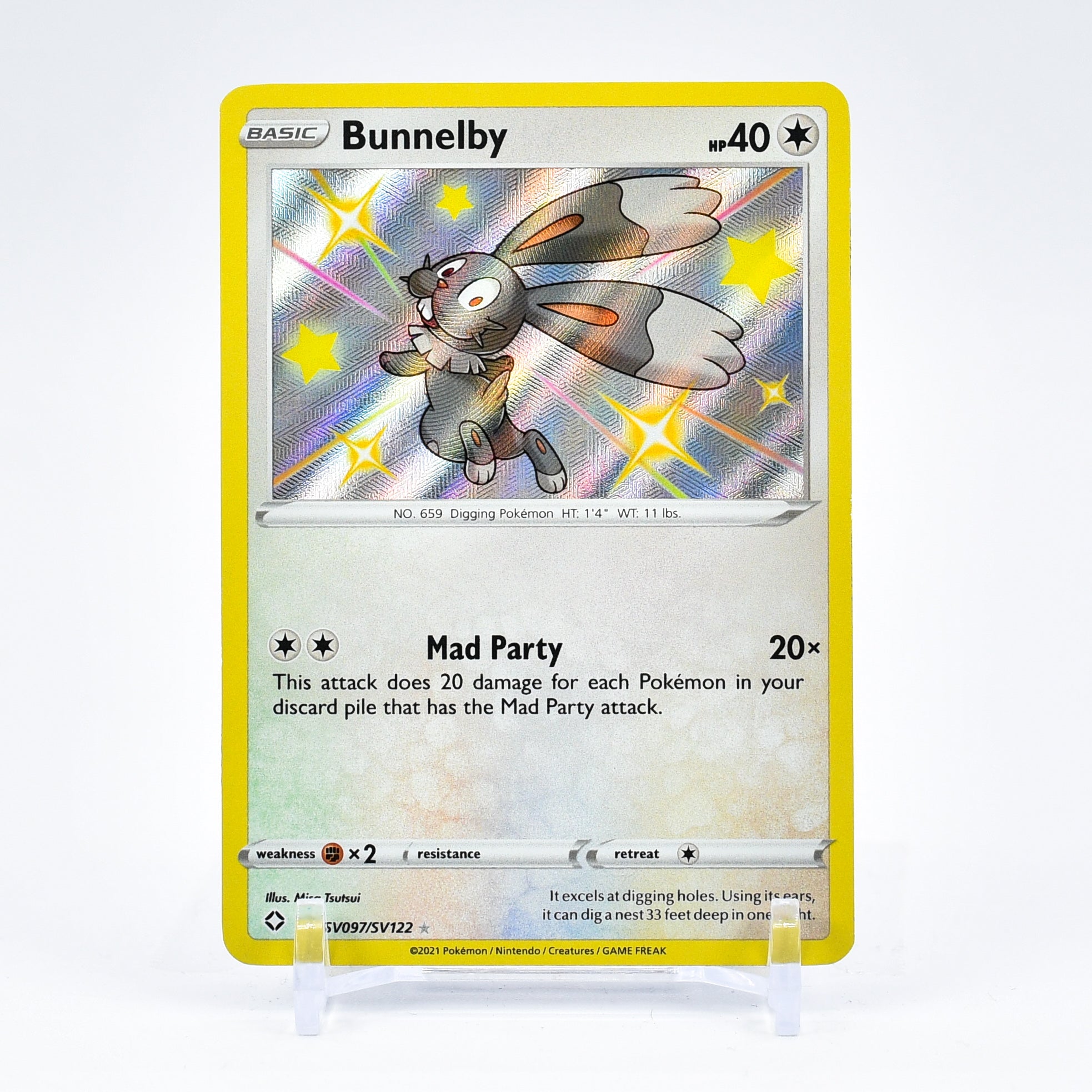 Bunnelby - SV097/SV122 Shining Fates SHINY HOLO Rare Pokemon - NM/MINT