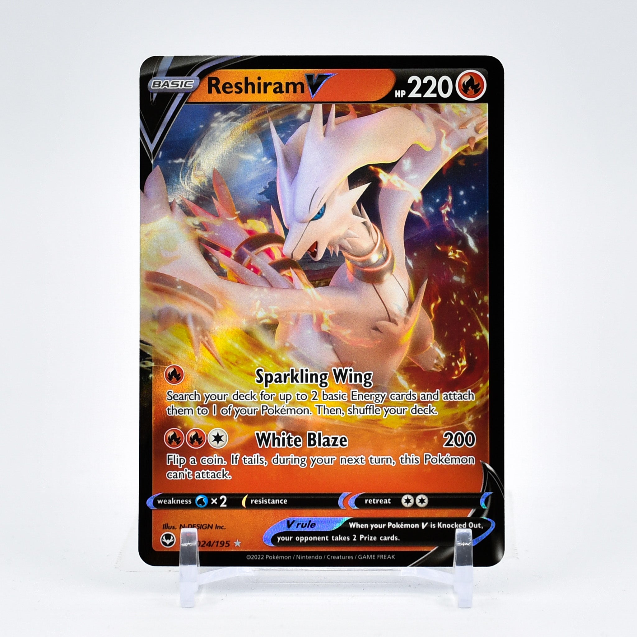 Reshiram V - 024/195 Silver Tempest Ultra Rare Pokemon - NM/MINT
