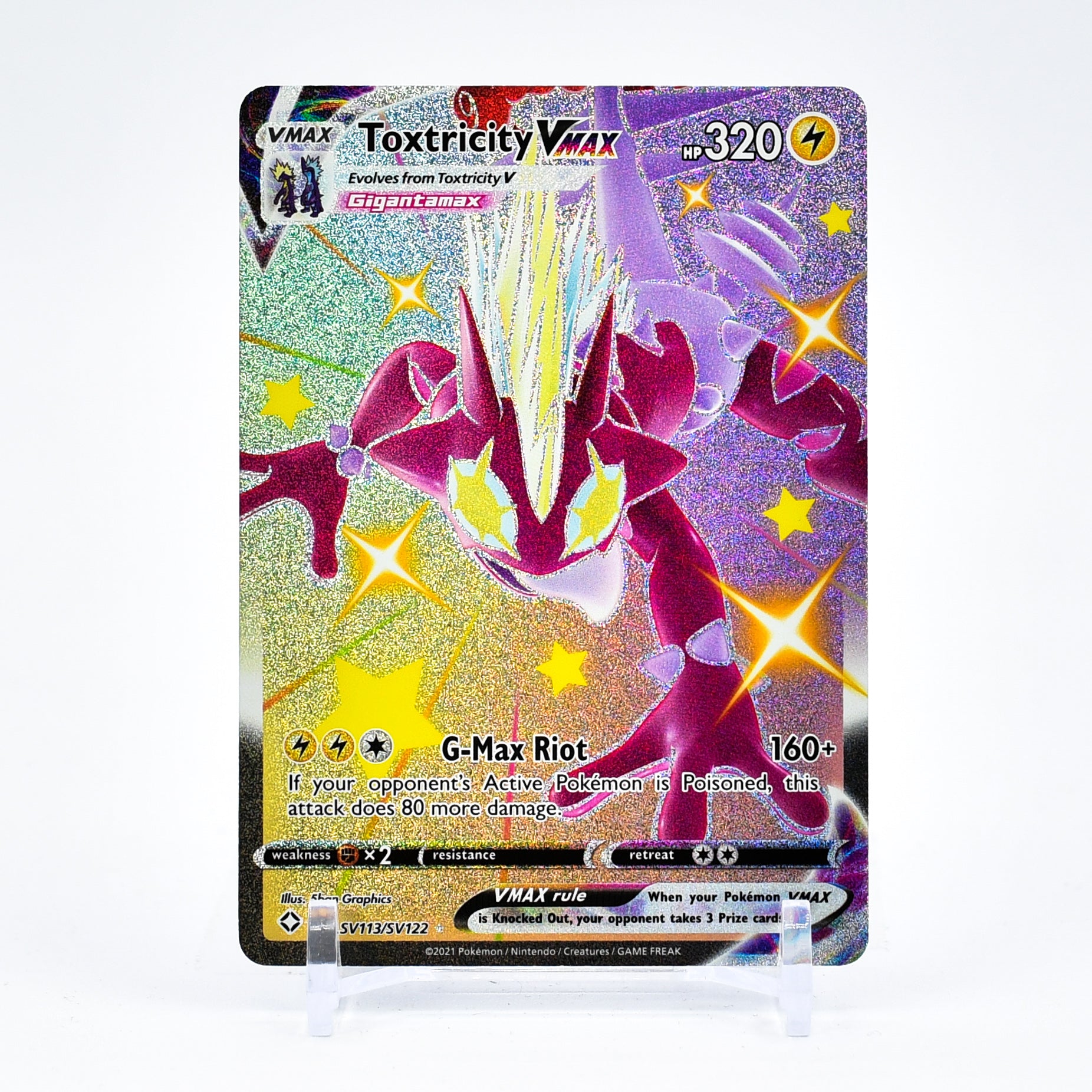 Toxtricity Vmax - SV113/SV122 Shining Fates FULL ART SHINY Pokemon - NM/MINT