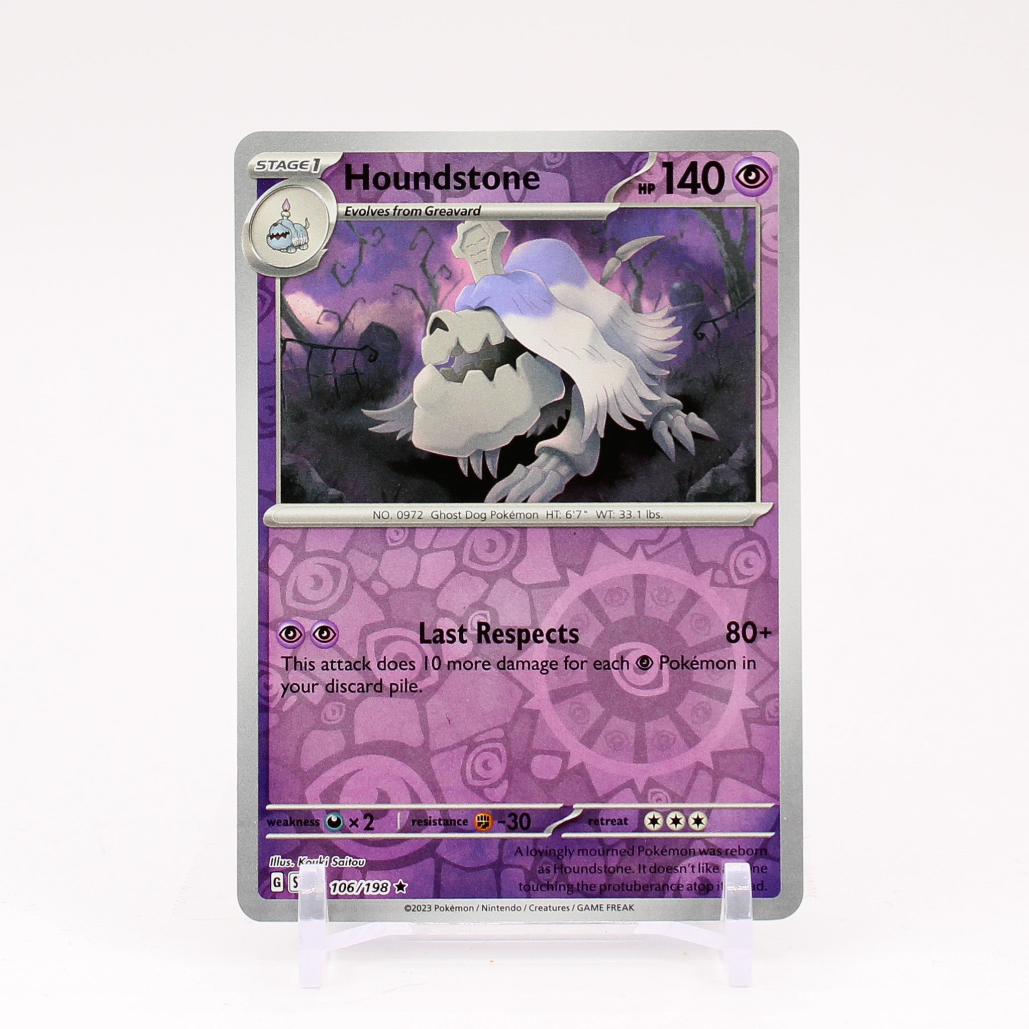 Houndstone - 106/198 Scarlet & Violet Reverse Holo Rare Pokemon - NM/MINT
